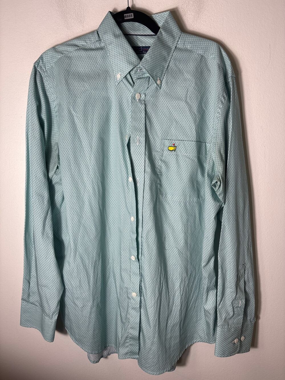 Clubhouse Collection Green and Navy Dot Button Up Shirt Sz L
